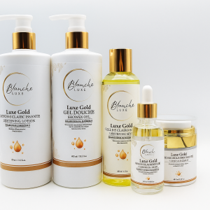 gamme Blanche Luxe – Luxe Gold (les 5 produits :  crème, sérum, huile, lotion, gel douche)
